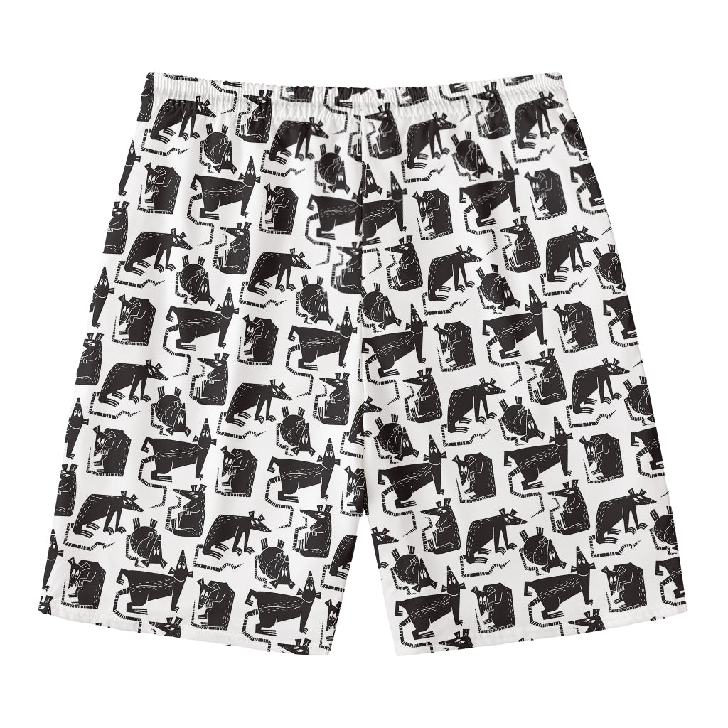 Black And White Rat Pattern Print Men's Swim Trunks