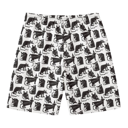 Black And White Rat Pattern Print Men's Swim Trunks