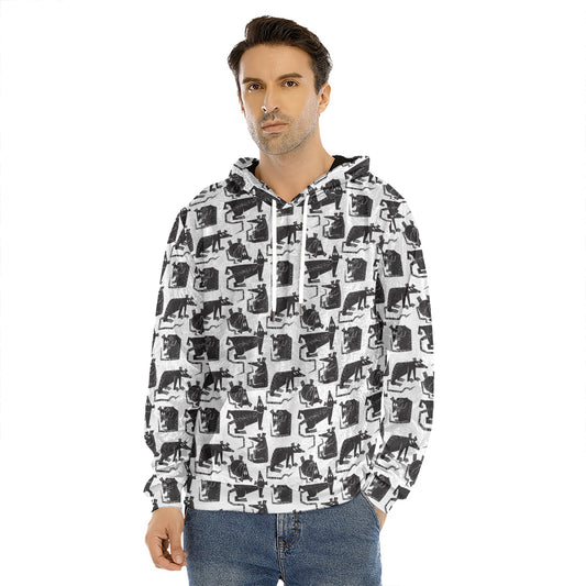 Black And White Rat Pattern Print Men's Velvet Pullover Hoodie
