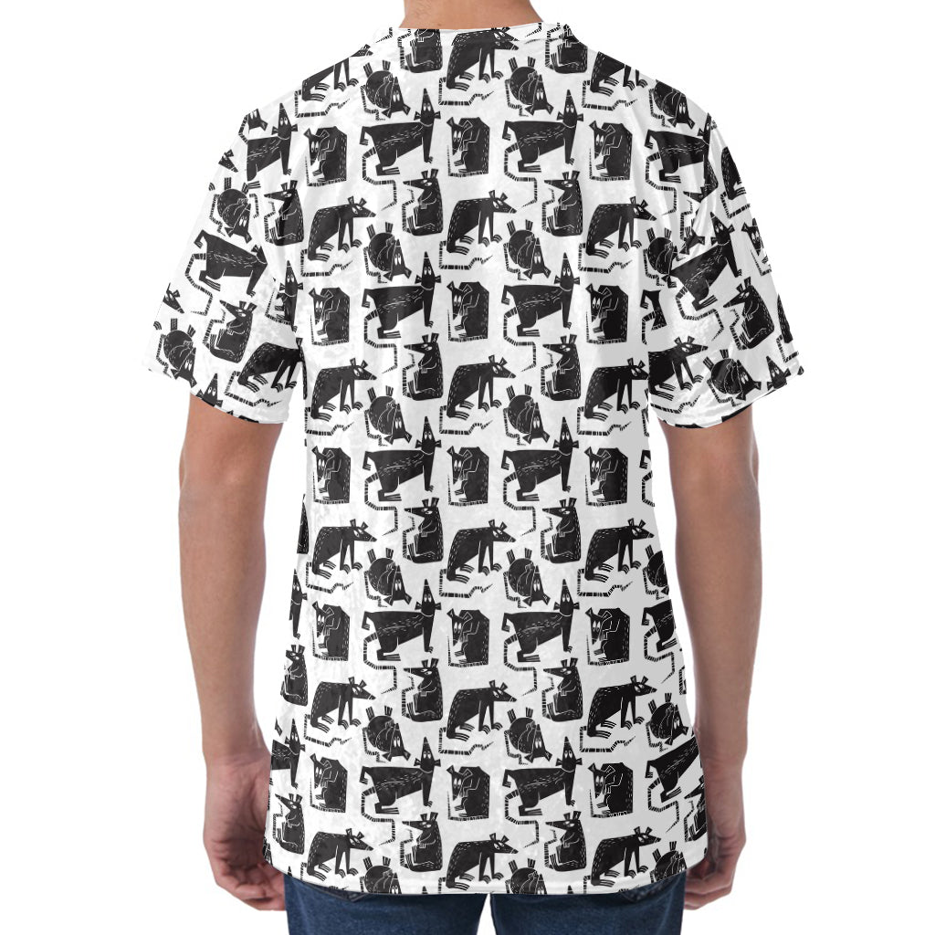 Black And White Rat Pattern Print Men's Velvet T-Shirt