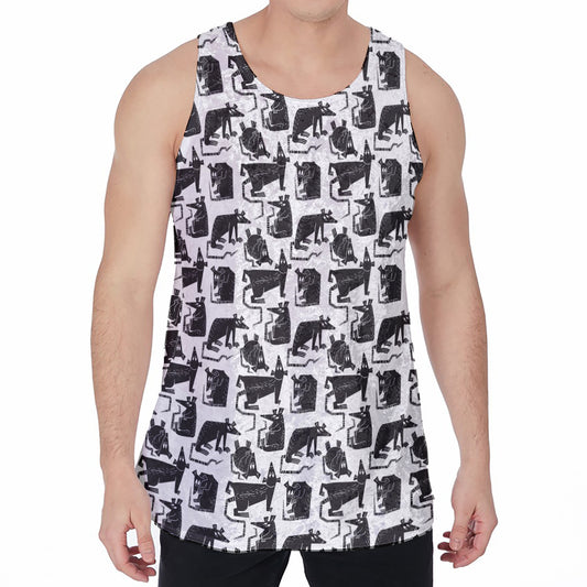Black And White Rat Pattern Print Men's Velvet Tank Top