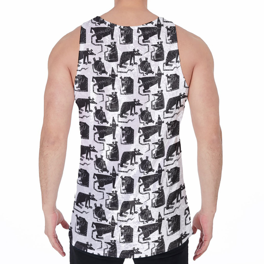 Black And White Rat Pattern Print Men's Velvet Tank Top