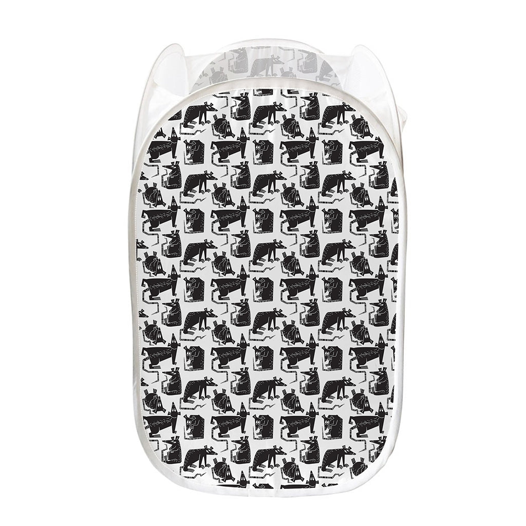 Black And White Rat Pattern Print Mesh Laundry Hamper