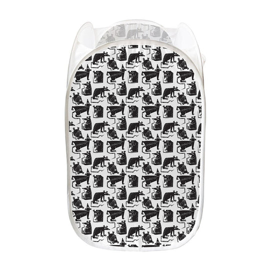 Black And White Rat Pattern Print Mesh Laundry Hamper
