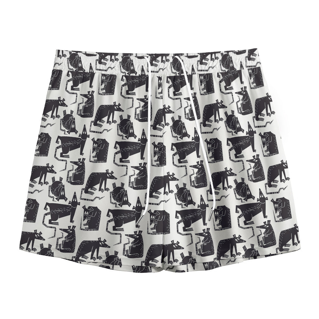 Black And White Rat Pattern Print Mesh Shorts