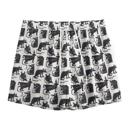 Black And White Rat Pattern Print Mesh Shorts