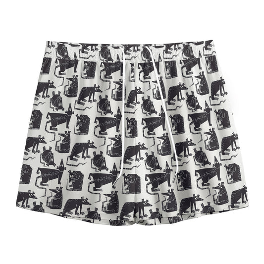 Black And White Rat Pattern Print Mesh Shorts
