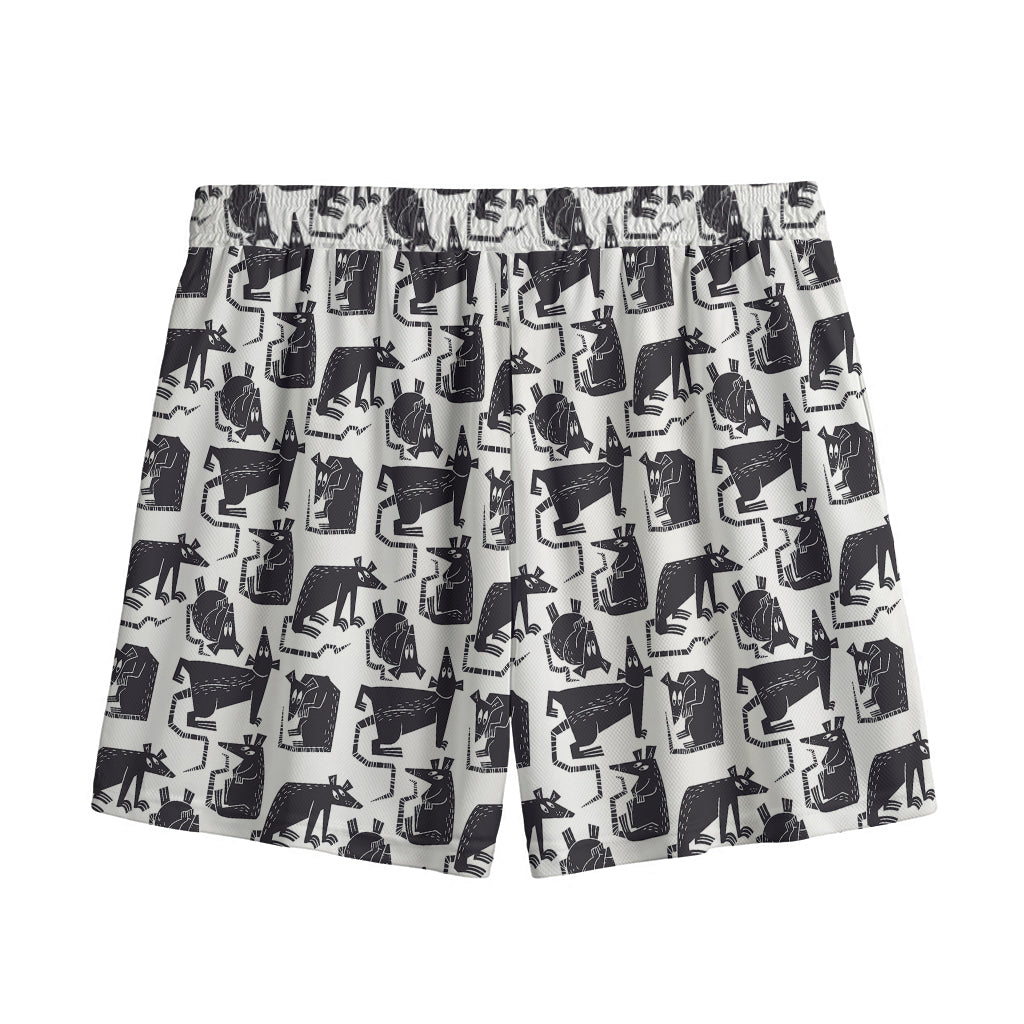 Black And White Rat Pattern Print Mesh Shorts