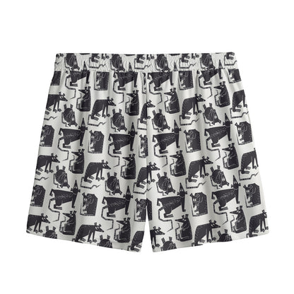 Black And White Rat Pattern Print Mesh Shorts