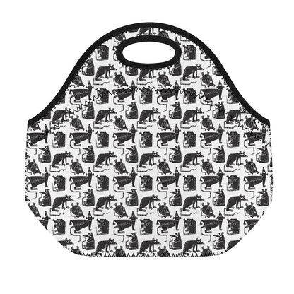 Black And White Rat Pattern Print Neoprene Lunch Bag