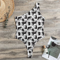 Black And White Rat Pattern Print One Shoulder Bodysuit