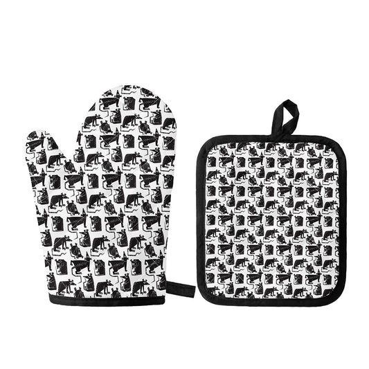 Black And White Rat Pattern Print Oven Mitt And Pot Holder Set