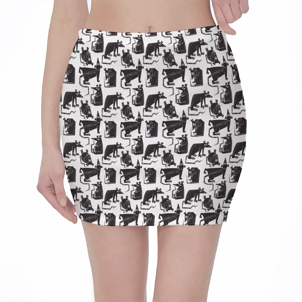 Black And White Rat Pattern Print Pencil Mini Skirt