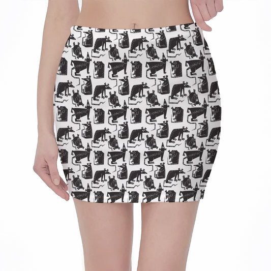 Black And White Rat Pattern Print Pencil Mini Skirt