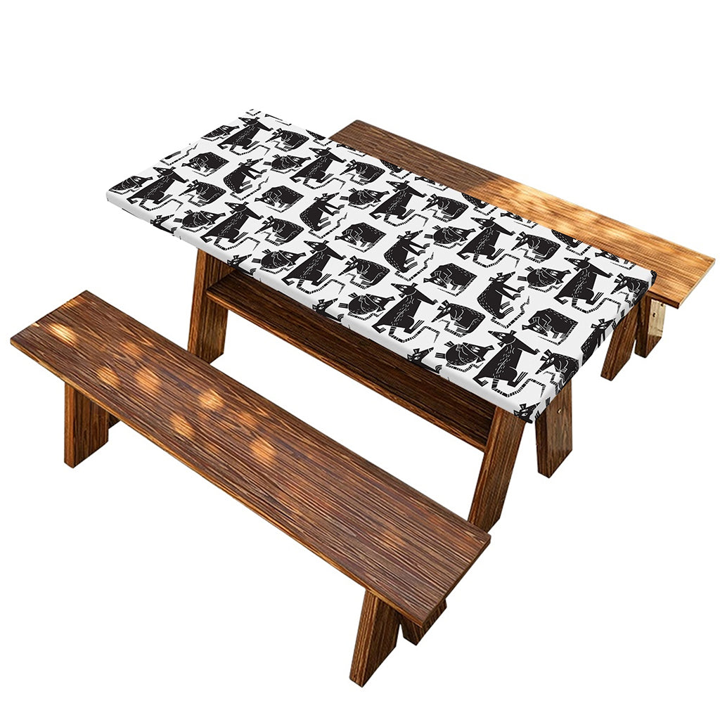 Black And White Rat Pattern Print Picnic Table Cover