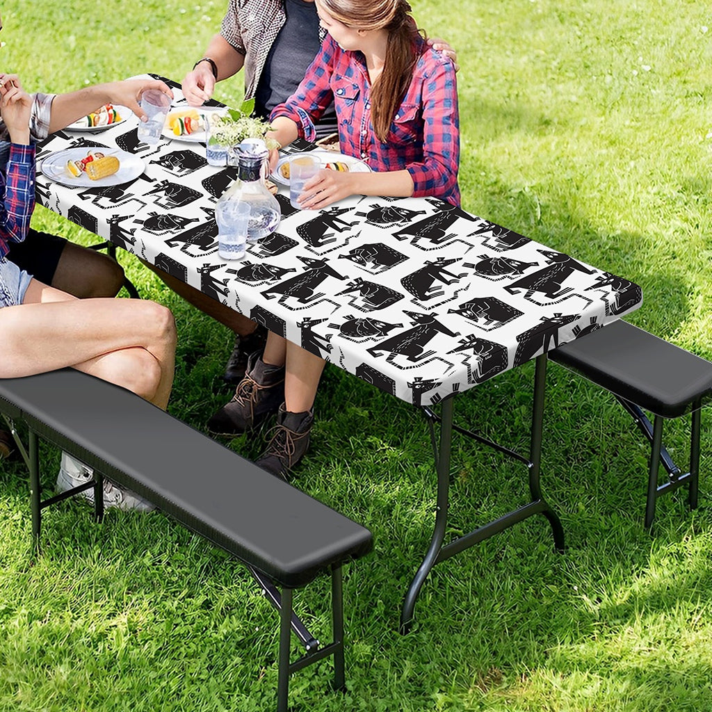 Black And White Rat Pattern Print Picnic Table Cover