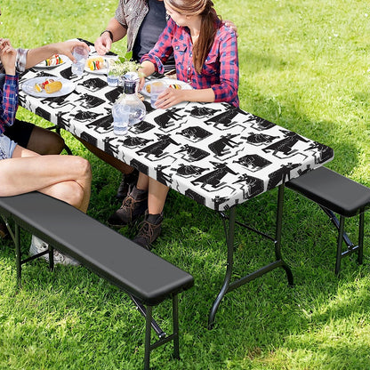 Black And White Rat Pattern Print Picnic Table Cover