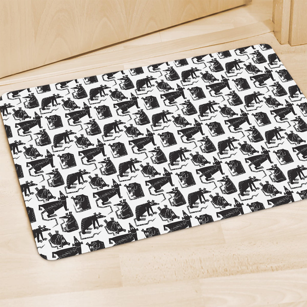 Black And White Rat Pattern Print Polyester Doormat