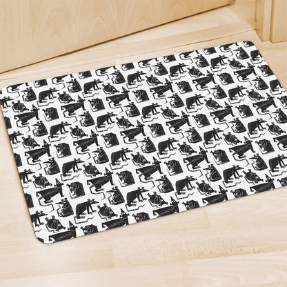 Black And White Rat Pattern Print Polyester Doormat