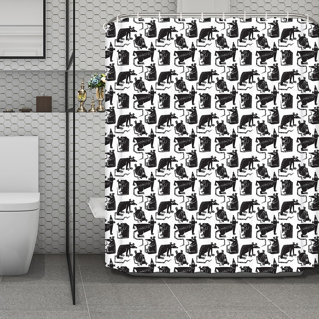 Black And White Rat Pattern Print Polyester Shower Curtain