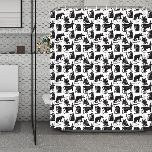 Black And White Rat Pattern Print Polyester Shower Curtain