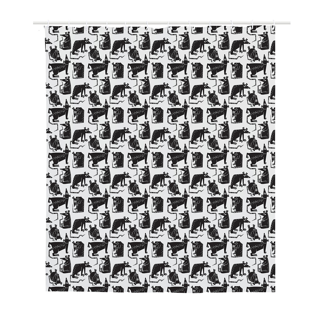Black And White Rat Pattern Print Polyester Shower Curtain