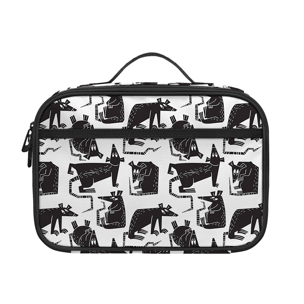 Black And White Rat Pattern Print Portable Lunch Bag