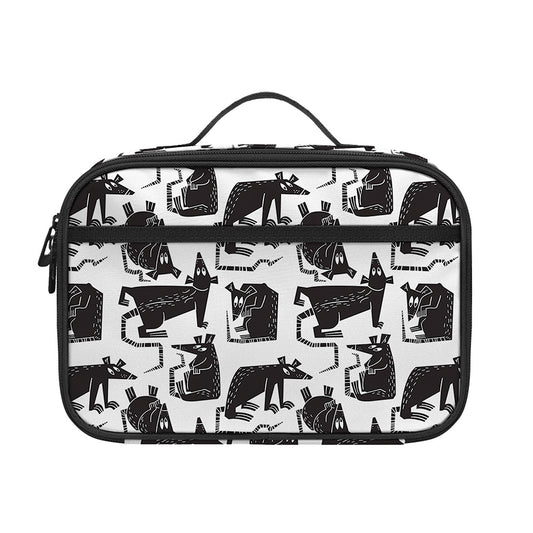 Black And White Rat Pattern Print Portable Lunch Bag