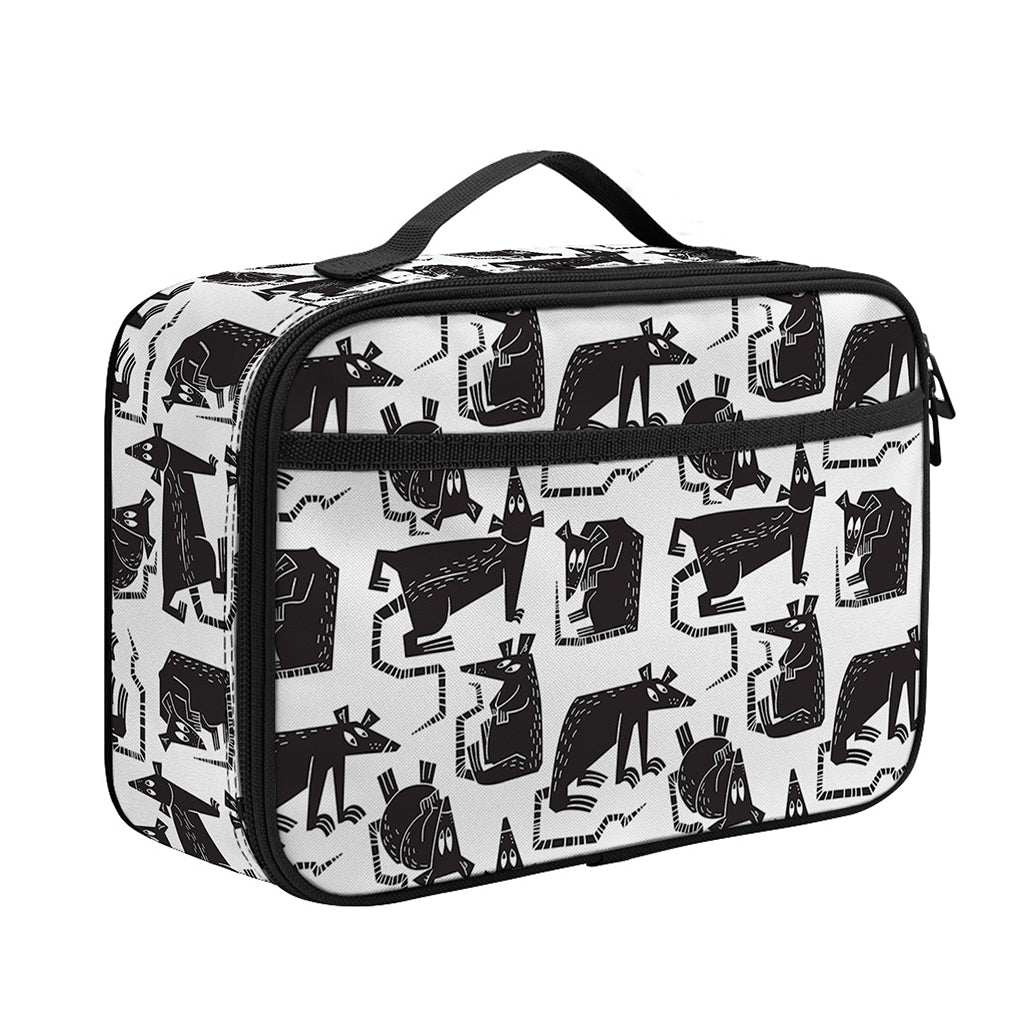 Black And White Rat Pattern Print Portable Lunch Bag