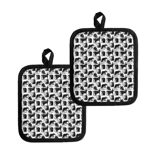 Black And White Rat Pattern Print Pot Holders