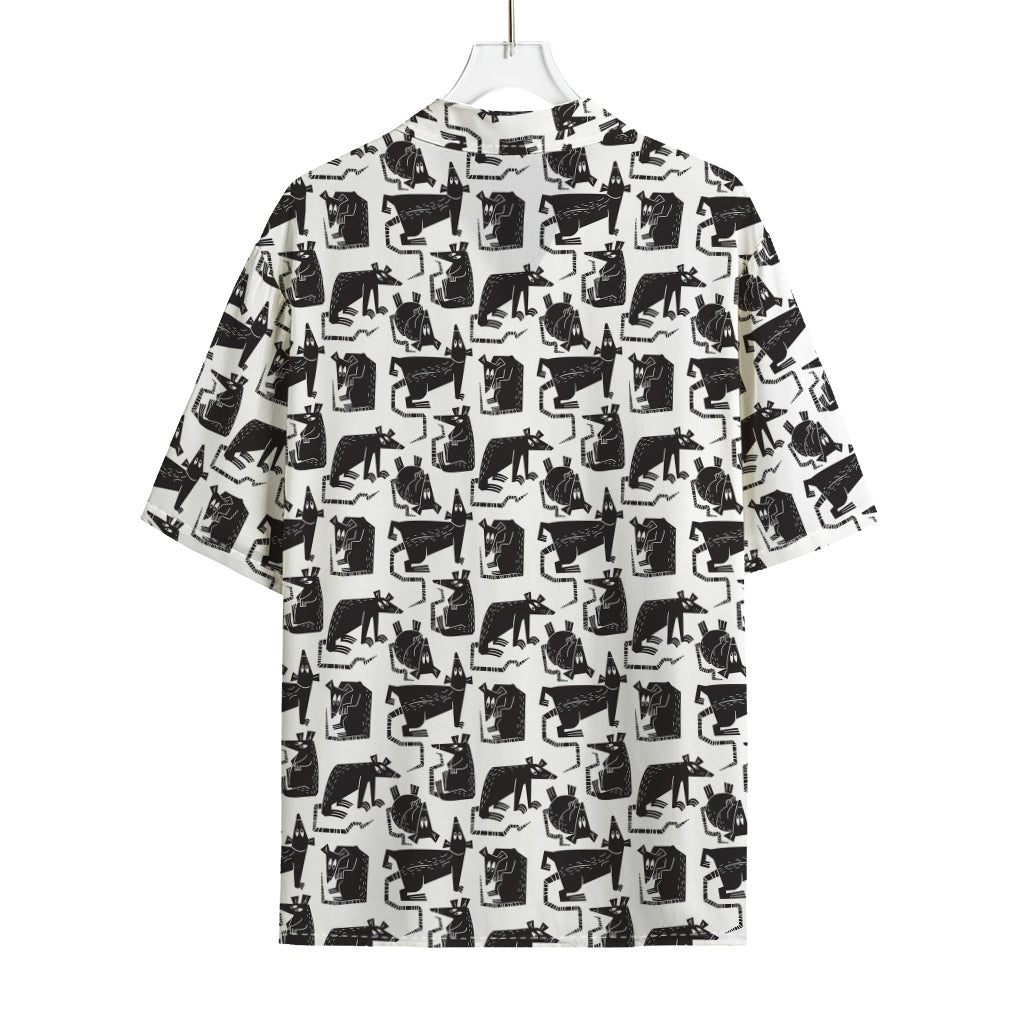 Black And White Rat Pattern Print Rayon Hawaiian Shirt