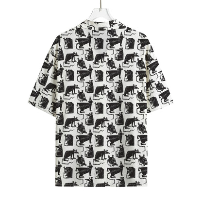 Black And White Rat Pattern Print Rayon Hawaiian Shirt
