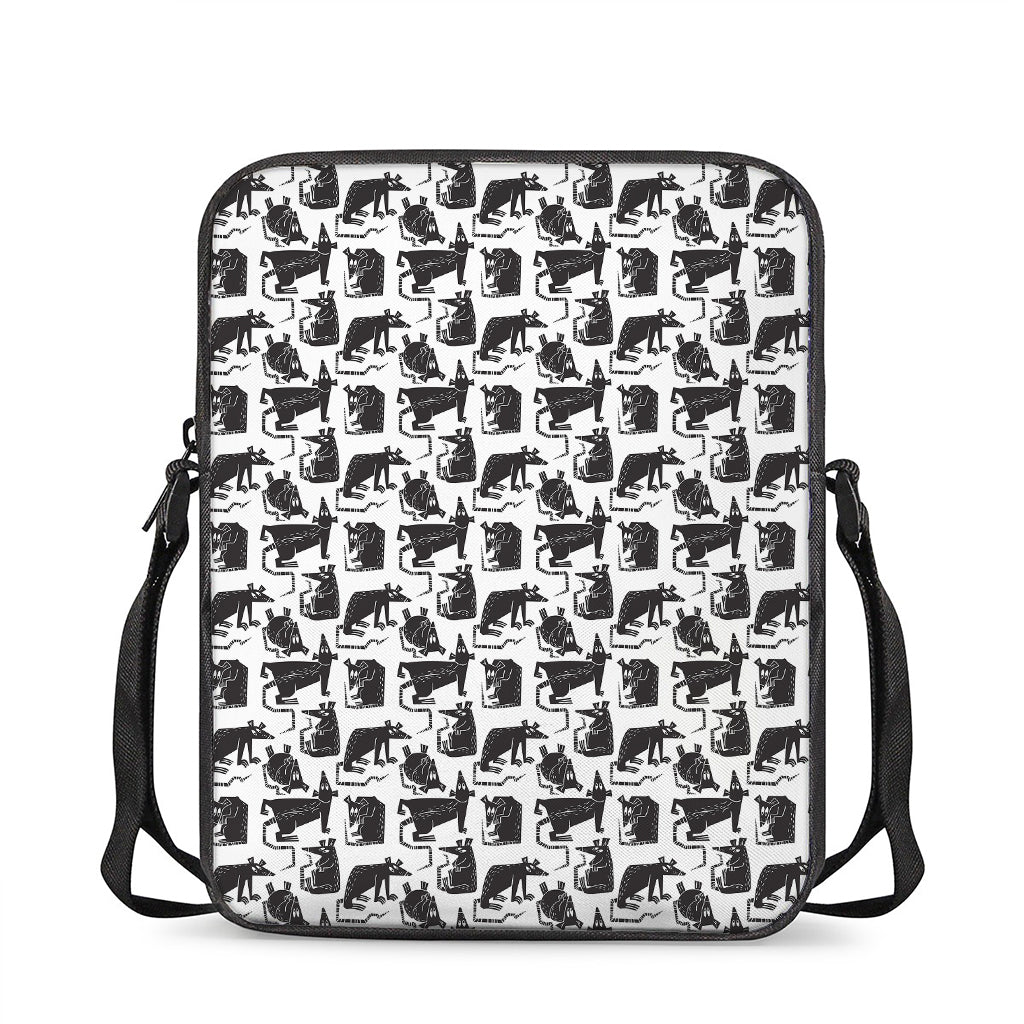 Black And White Rat Pattern Print Rectangular Crossbody Bag