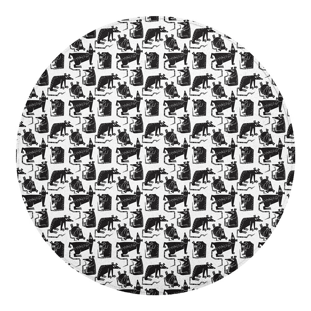 Black And White Rat Pattern Print Round Blanket