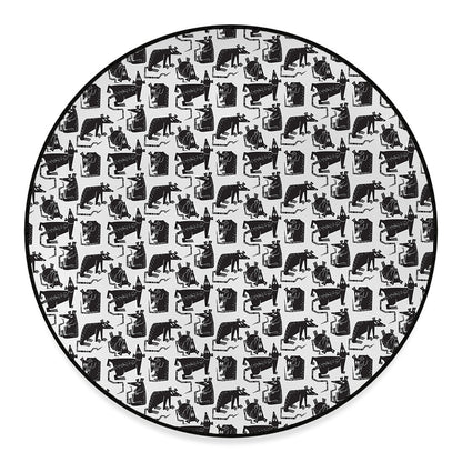 Black And White Rat Pattern Print Round Floor Mat