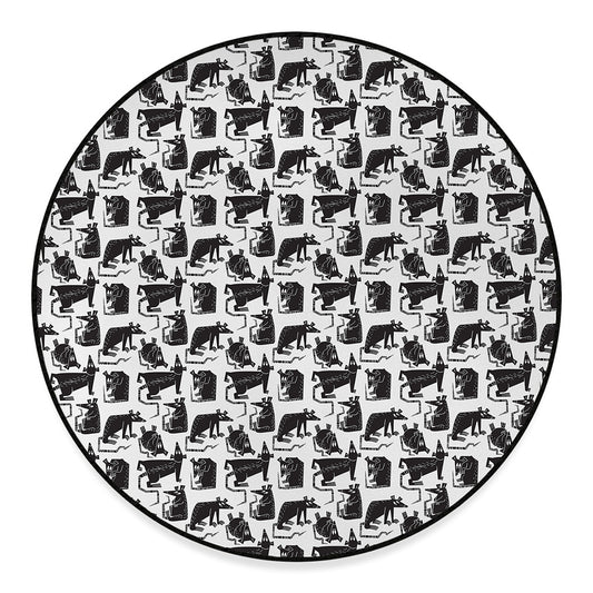 Black And White Rat Pattern Print Round Floor Mat