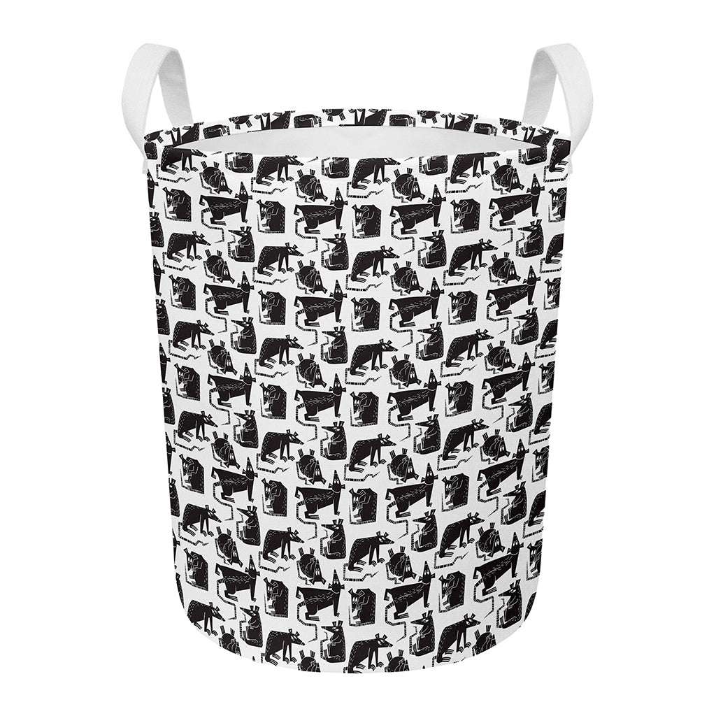 Black And White Rat Pattern Print Round Laundry Basket