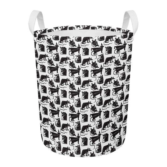 Black And White Rat Pattern Print Round Laundry Basket