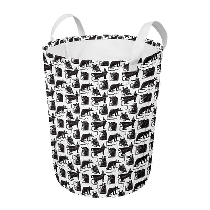 Black And White Rat Pattern Print Round Laundry Basket