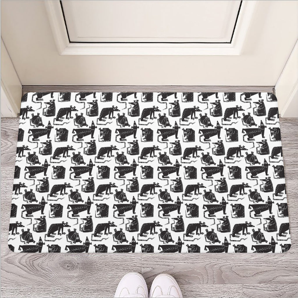 Black And White Rat Pattern Print Rubber Doormat