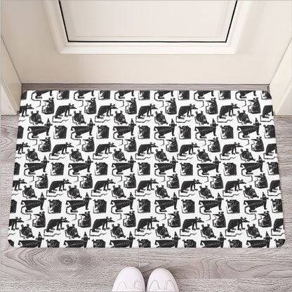 Black And White Rat Pattern Print Rubber Doormat