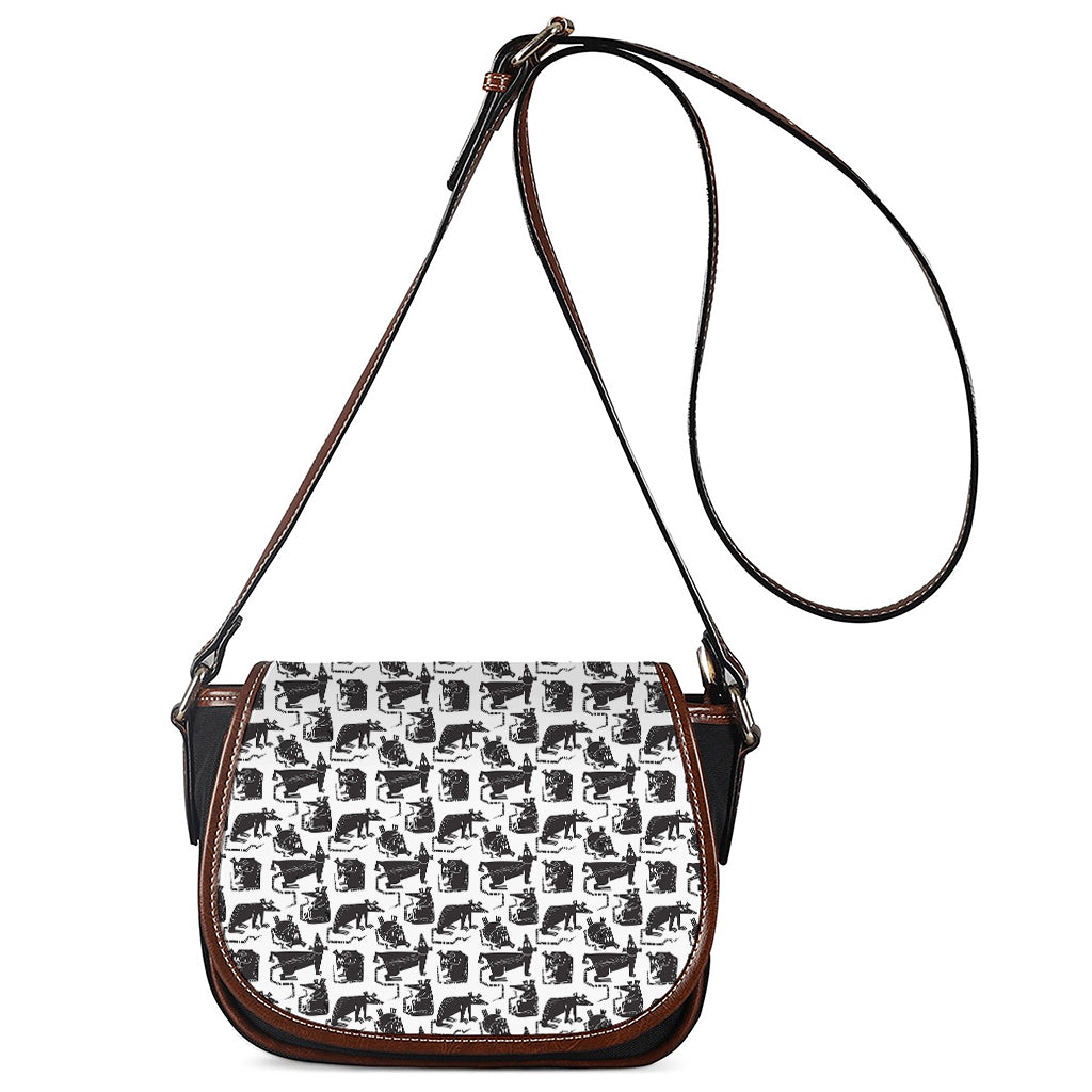 Black And White Rat Pattern Print Saddle Bag