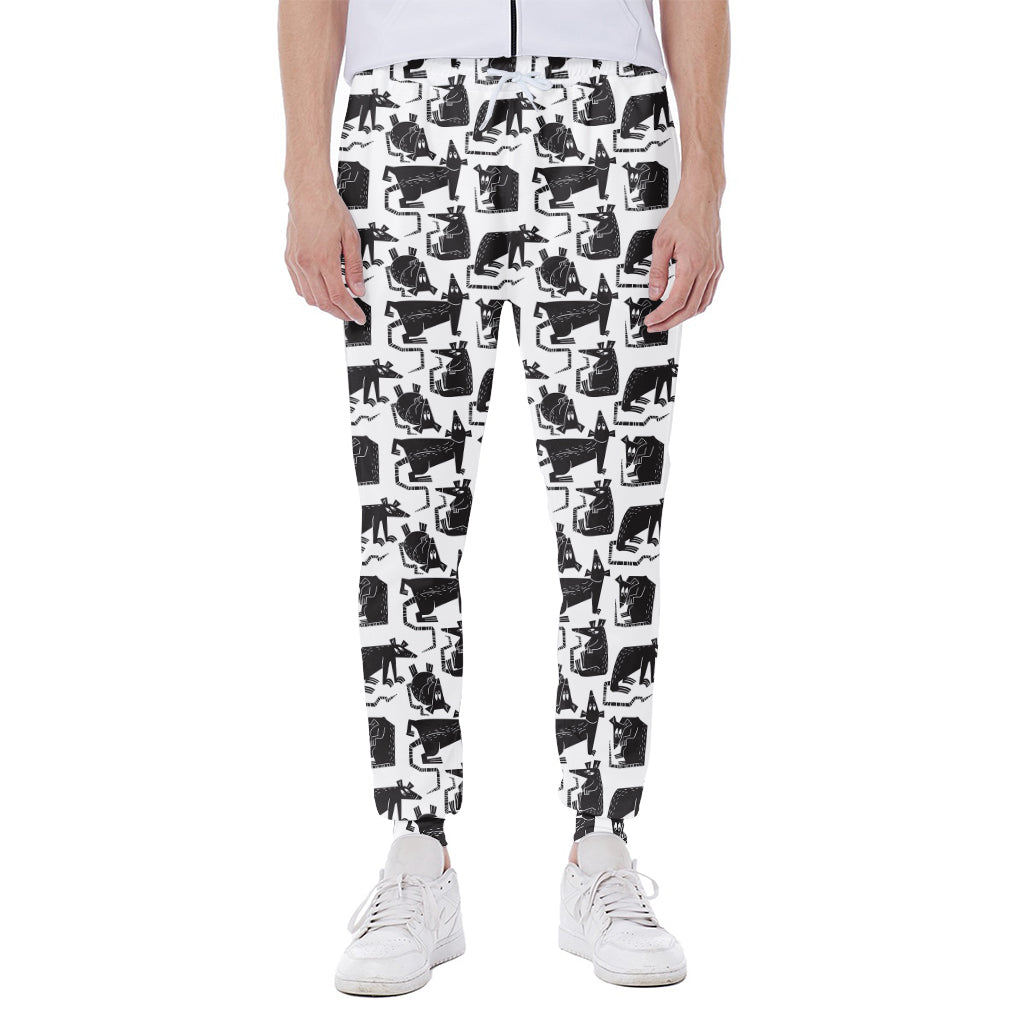 Black And White Rat Pattern Print Scuba Joggers