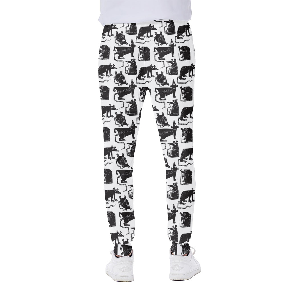 Black And White Rat Pattern Print Scuba Joggers