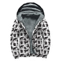 Black And White Rat Pattern Print Sherpa Lined Zip Up Hoodie