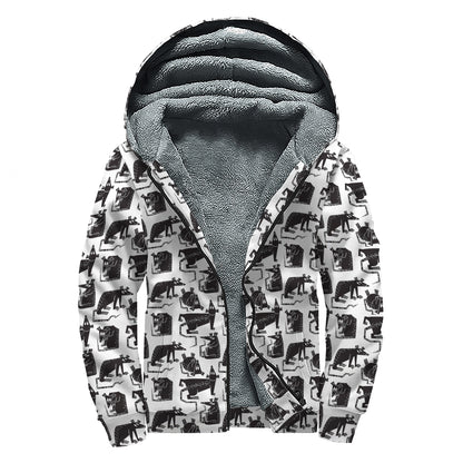 Black And White Rat Pattern Print Sherpa Lined Zip Up Hoodie