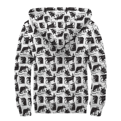 Black And White Rat Pattern Print Sherpa Lined Zip Up Hoodie