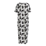 Black And White Rat Pattern Print Short Sleeve Long Nightdress