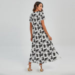 Black And White Rat Pattern Print Short Sleeve Maxi Dress