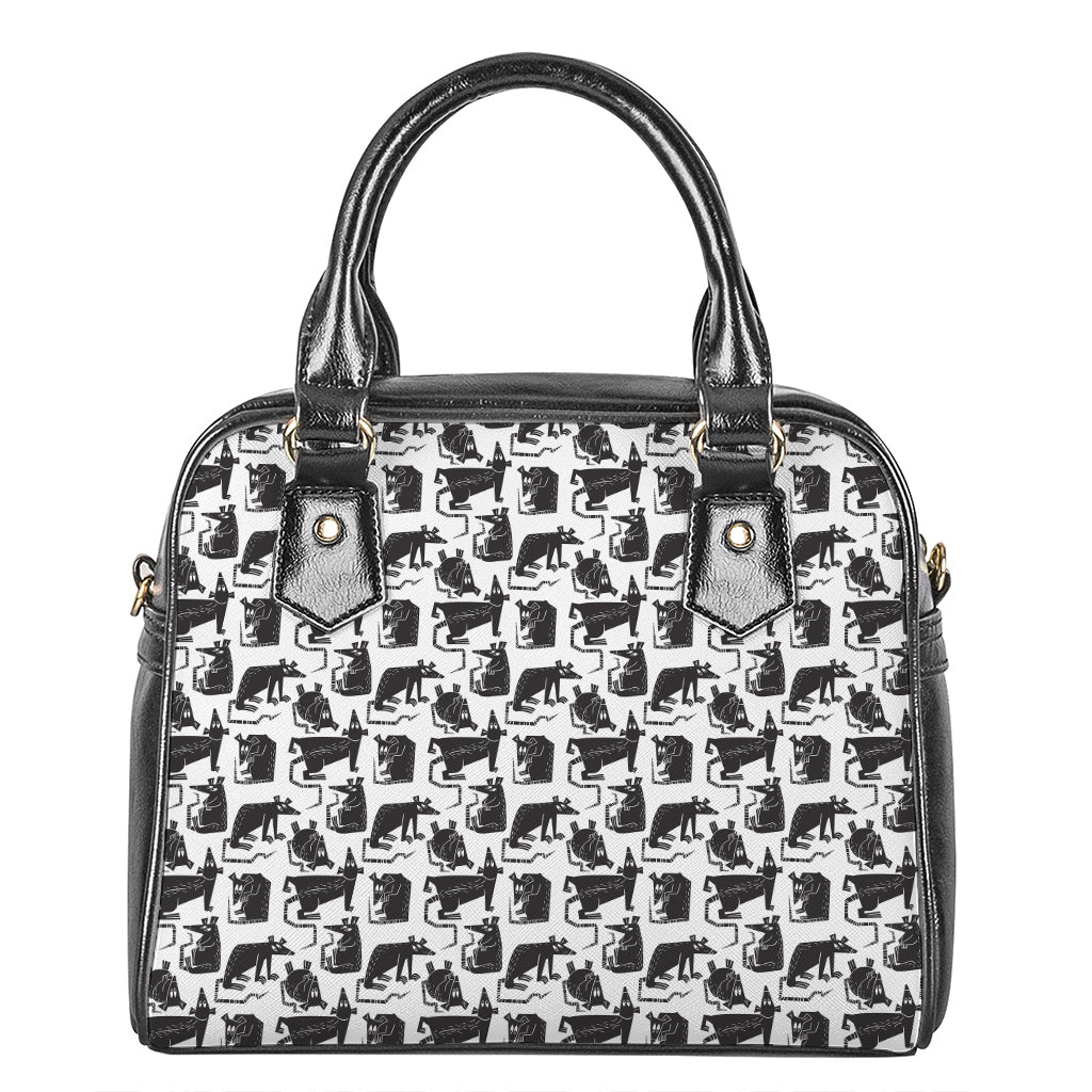 Black And White Rat Pattern Print Shoulder Handbag